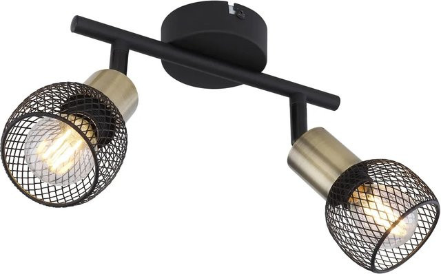 Globo Deckenstrahler Fiastra 2-flammig in Schwarz-mattem Metall mit Altmessing-Akzenten - Bild 1