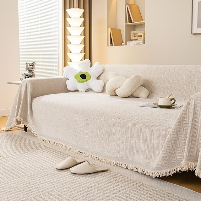 Super Six Sofabezug aus Chenille mit Fischgrätmuster in Beige, B/B: 180 x 130 cm - Bild 1