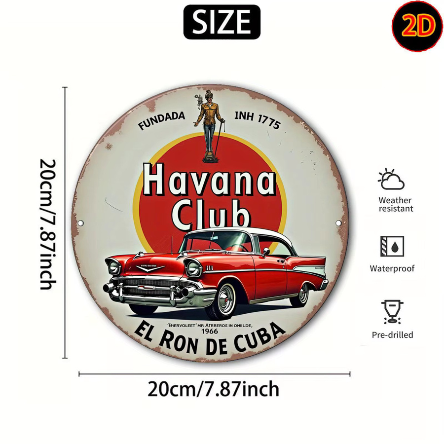 Potdemiel Havana Club Cuban Rum Metall-Wandkunstschild, rundes Vintage-Aluminium-Dekor in Rot und Gelb, Durchmesser: 20 cm - Bild 3
