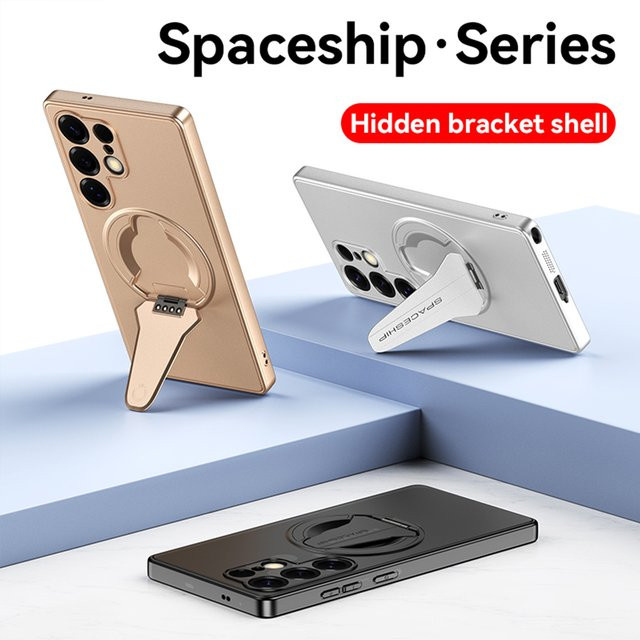 Caynes Magnetische Luxus Schutzhülle für Samsung S25 Ultra, S25, S25 Plus und S25 Edge mit verstecktem Klappständer und kabelloser Ladefunktion in Gold oder Schwarz - Bild 1