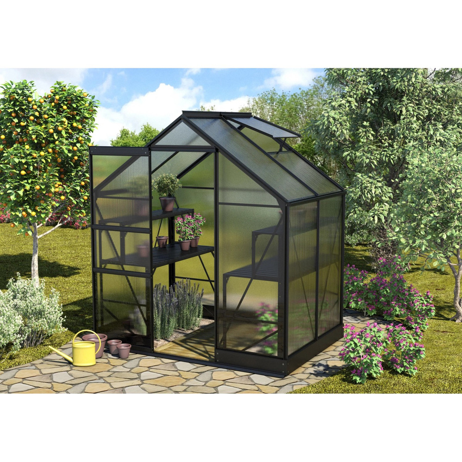 Vitavia Gewächshaus Apollo 2500 Schwarz mit Fundament und Polycarbonat-Platten - Bild 2