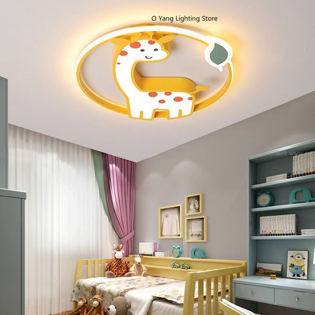 JIANKEXING LED-Deckenleuchte Giraffe für Kinderzimmer und Mädchen-Schlafzimmer, dimmbar mit Fernbedienung, Weiß/Mehrfarbig - Bild 1