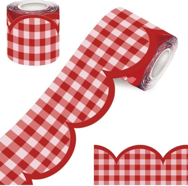 Binchi Selbstklebende Wellenförmige Randleiste für Pinnwände und Tafeln, Rot, 10 m Rolle - Bild 1
