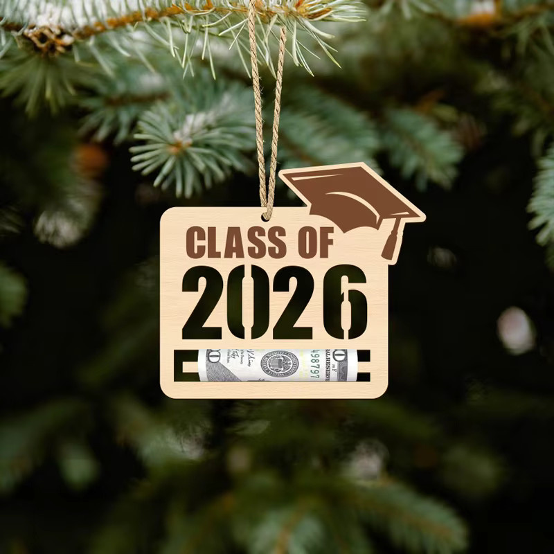 YOMDOD 4er Set Abschlussanhänger 2026 aus Holz in Braun für Weihnachtsdekoration und Abschlussgeschenke - Bild 6
