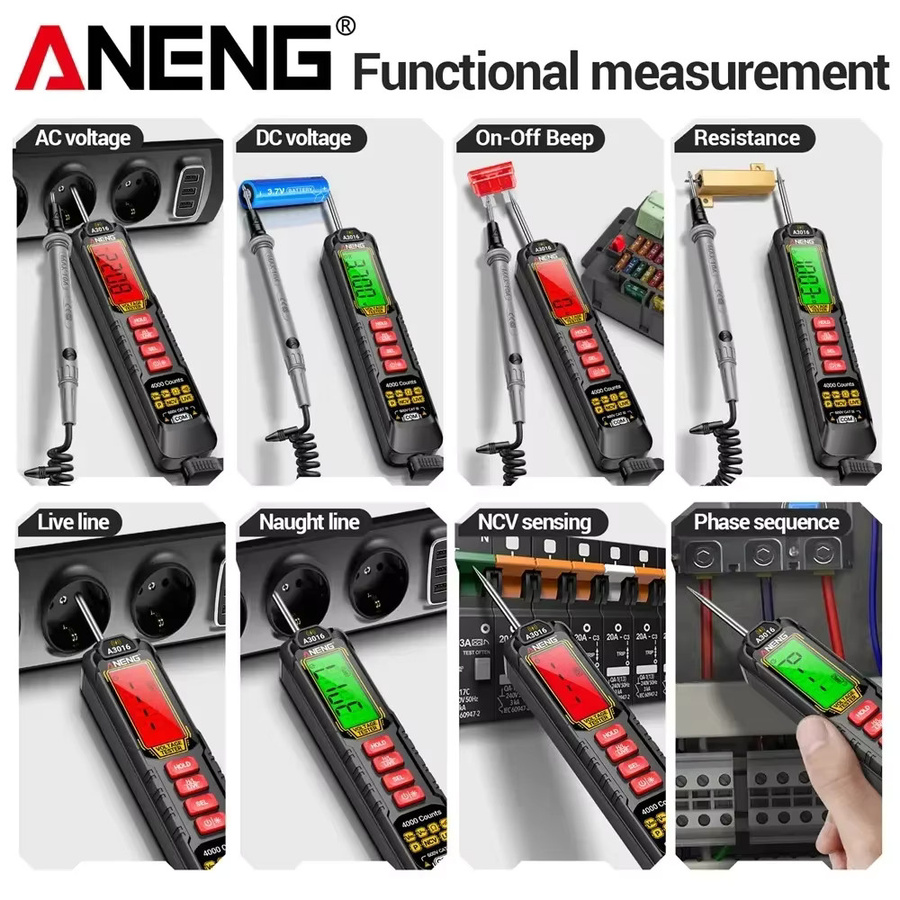 ANENG A3016 Digitalmultimeter in Schwarz mit AC/DC-Spannungstester 600V und berührungsloser Phasensequenz-Detektion sowie Widerstandstest - Bild 5