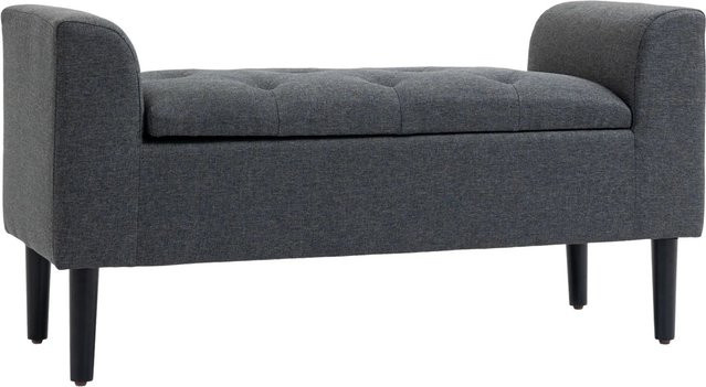 HOMCOM Sitzbank mit Stauraum aus Gummiholz und Stoff in Dunkelgrau, B/T/H: 116 x 44 x 58 cm - Bild 1