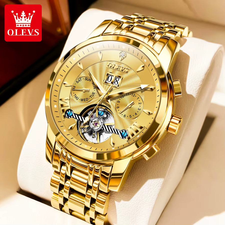OLEVS Armbanduhr, Automatik, Edelstahl, Gold, Herren, Tag- und Datumsanzeige - Bild 1