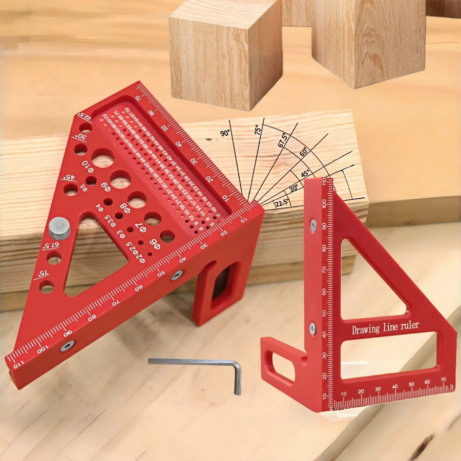 GDART 3D-Mehrwinkel-Messlineal als quadratischer Winkelmesser für die Holzbearbeitung in Schwarz und Rot - Bild 2