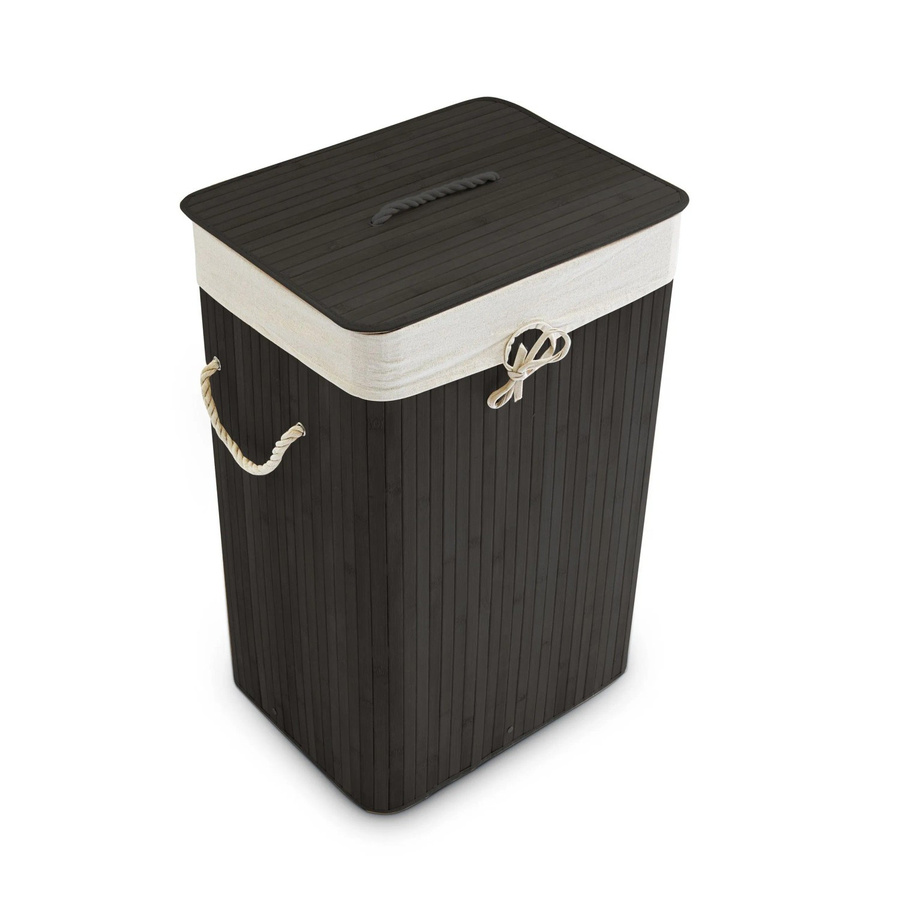 Relaxdays Wäschekorb aus Bambus mit Deckel, Schwarz, B: 65,5 cm, T: 43,5 cm, H: 33,5 cm, faltbar - Bild 2