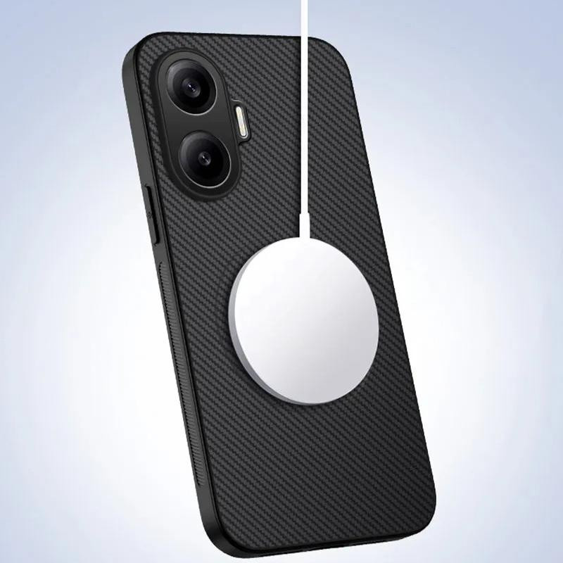 Xiaomi POCO F7 Magnetische Handyhülle aus Kohlefaser Leder in Schwarz mit Matt Textur und kabelloser Ladefunktion - Bild 5