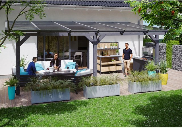 Skan Holz Terrassenüberdachung Andria aus Leimholz mit Polycarbonat-Dach in Schiefergrau, Breite: 648 cm, Tiefe: 300 cm - Bild 1