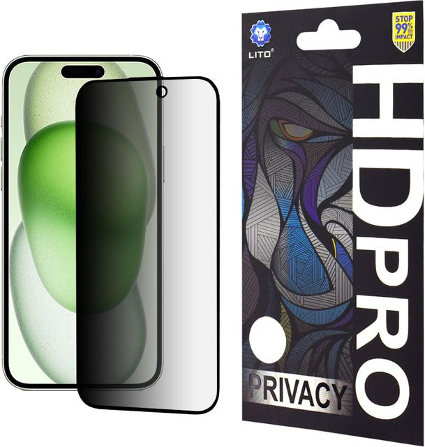 Lito HD Pro Privacy-Schutzfolie aus gehärtetem Glas für Apple iPhone 15 Plus, transparent, Full Glue - Bild 1