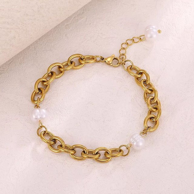 ETCAVCE Armreif Edelstahl, Perle, Gold, Damen - Bild 1