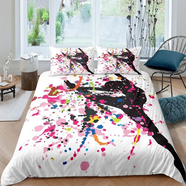 Bettwäscheset Lodestar Tanzendes Mädchen Graffiti Design in Weiß, weiches Microfaser-Bettset für Kinder, B/H: 173 x 218 cm - Bild 1