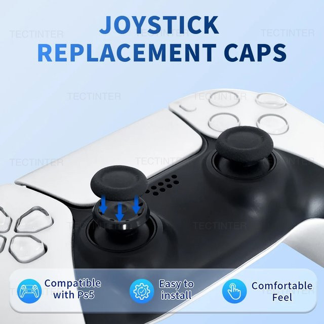 TECTINTER Joystick Ersatz Kappen für PlayStation 5, PS4 und Xbox Controller, Thumbstick Grip Abdeckung in Schwarz - Bild 1