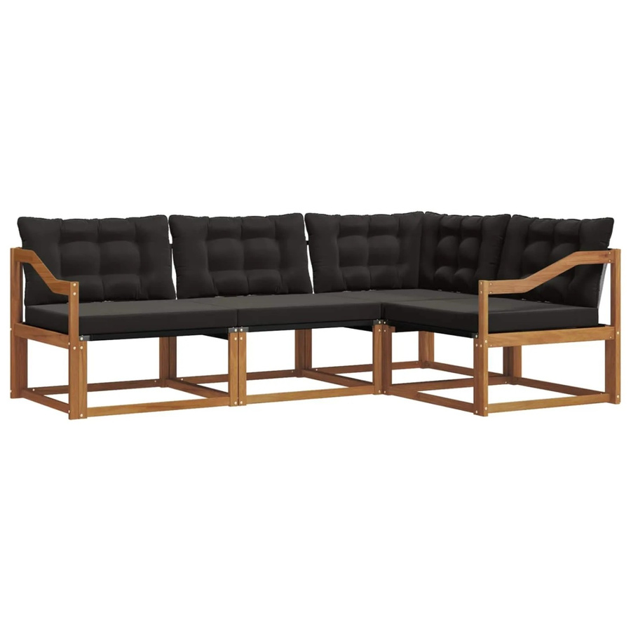 vidaXL L-Shape Sofa Set aus Akazienholz mit Textilene und Kissen, 4-teilig, Schwarz und Natur - Bild 2