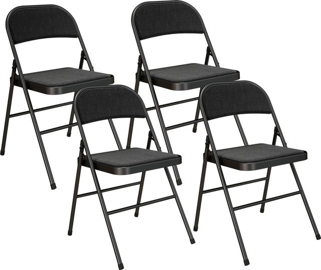 HOMCOM 4er-Set Klappstühle in Leinenoptik mit Kissen und Stahlbeinen, Schwarz - Bild 1