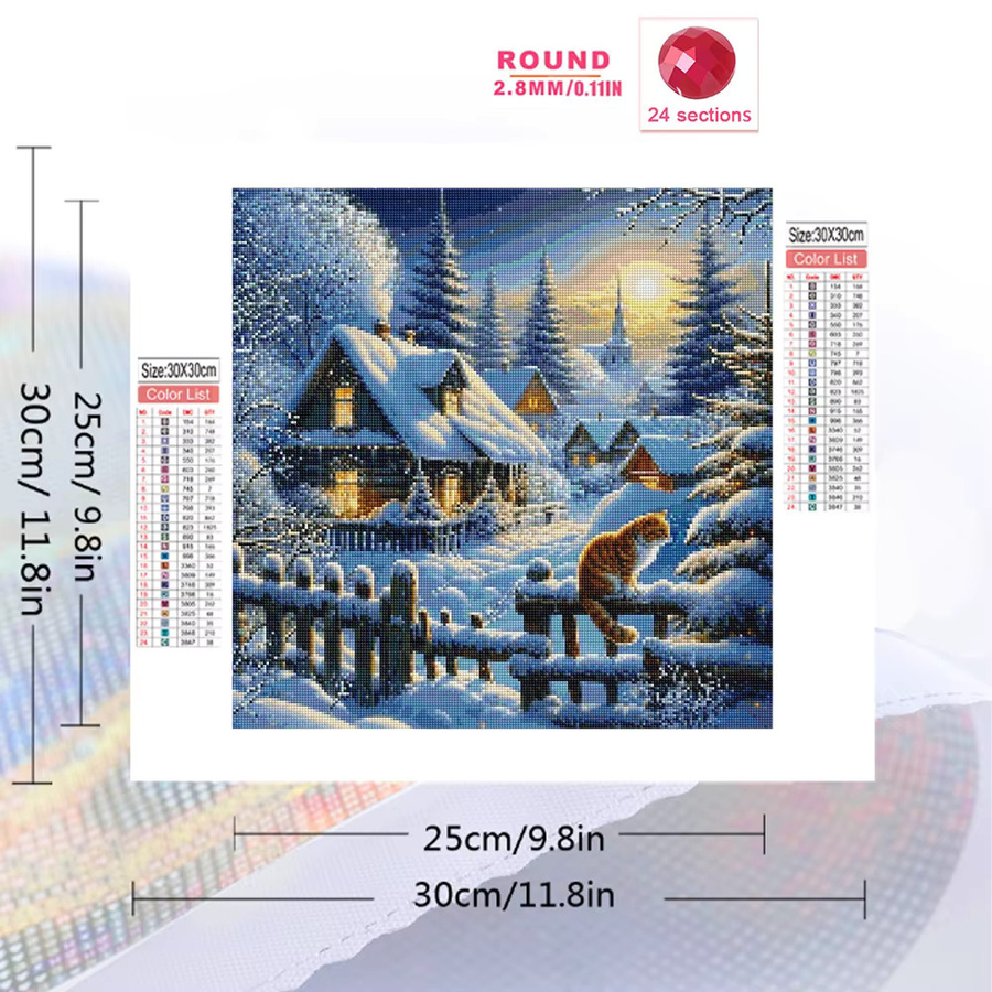 Momoart DIY Diamantstickerei Set Winter Landschaft mit Katze, Mosaik Kreuzstich Kit, Mehrfarbig, Tischmodell - Bild 2