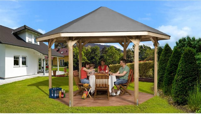 WEKA Sitzlaube Paradies 2 Pavillon aus Nadelholz mit Zeltdach in Beige, Breite: 399 cm, Tiefe: 461 cm - Bild 1