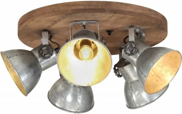 vidaXL Deckenleuchte im Industrial Style aus Eisen und Mango-Massivholz in Vintage-Silber, E27, B: 50 cm, T: 50 cm, H: 25 cm - Bild 1