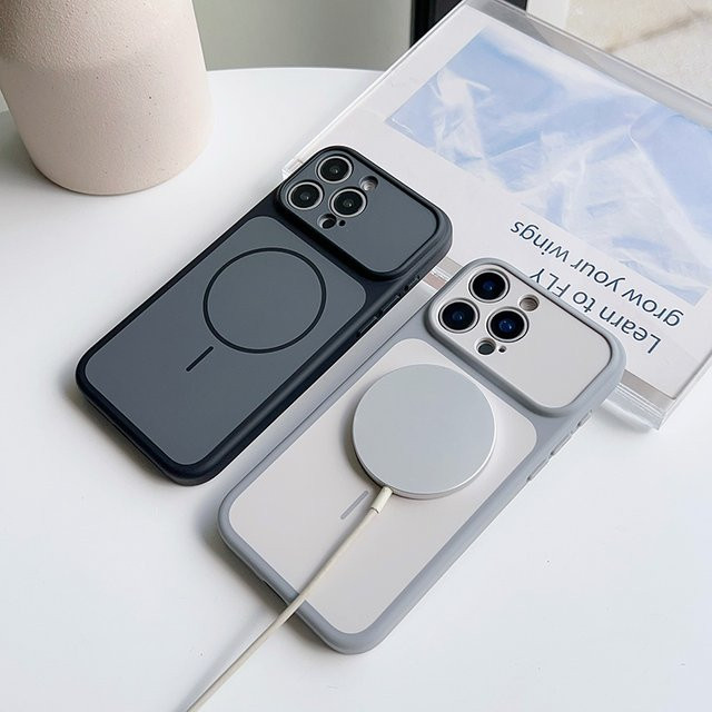 Sturzsichere und stoßabsorbierende kabellose Ladehülle für iPhone 17 Pro Max, 16, 15, 14, 13 in Grau - Bild 1