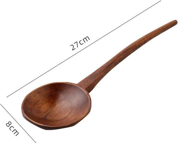 Japanischer Ramen Holzlöffel aus Mango Holz in Braun mit langem Stiel - Bild 1