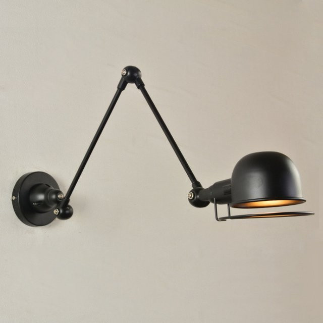 Homocean Industrielle Vintage Wandleuchte aus Metall in Schwarz mit E14 Fassung und verstellbarem Gelenk für Schlafzimmer und Leselicht - Bild 1