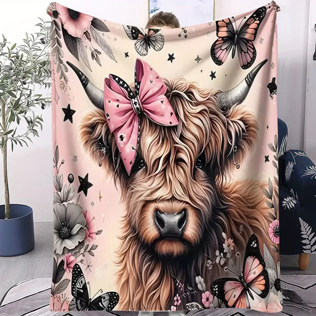 ZIZ Flanelldecke mit Hochlandkuh-Motiv, Mehrfarbig, B/T: 100 x 70 cm - Bild 1