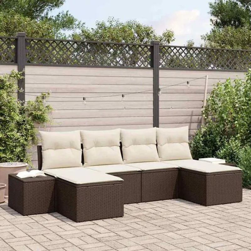 VIDAXL Garten-Sofa-Set aus Polyrattan in Braun und Beige, 6-teiliges Loungemöbel-Set, B/T/H: 184 x 62 x 85 cm - Bild 1