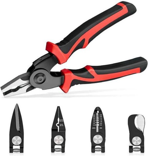 Realmote 5-in-1 Multitool Zangen-Set mit Schnellwechsel-Köpfen, Drahtschneider, Schere, Kabelschneider, Abisolierzange und Crimpzange - Bild 1