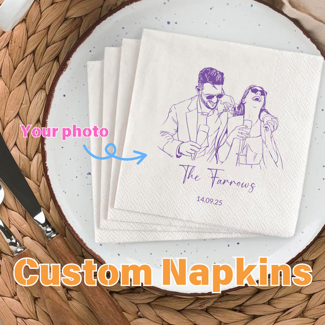 Personalisierte weiße Papierservietten für Hochzeiten, Cocktails und besondere Anlässe - Bild 1