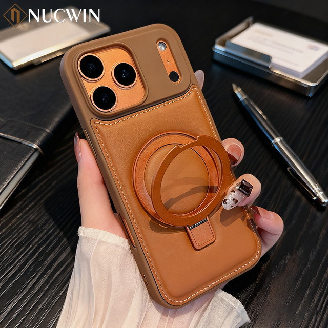 NUCWIN Business Magnetische Handyhülle aus weichem Leder mit Standfunktion für iPhone 12 bis iPhone 17 Pro Max Plus in Braun - Bild 1