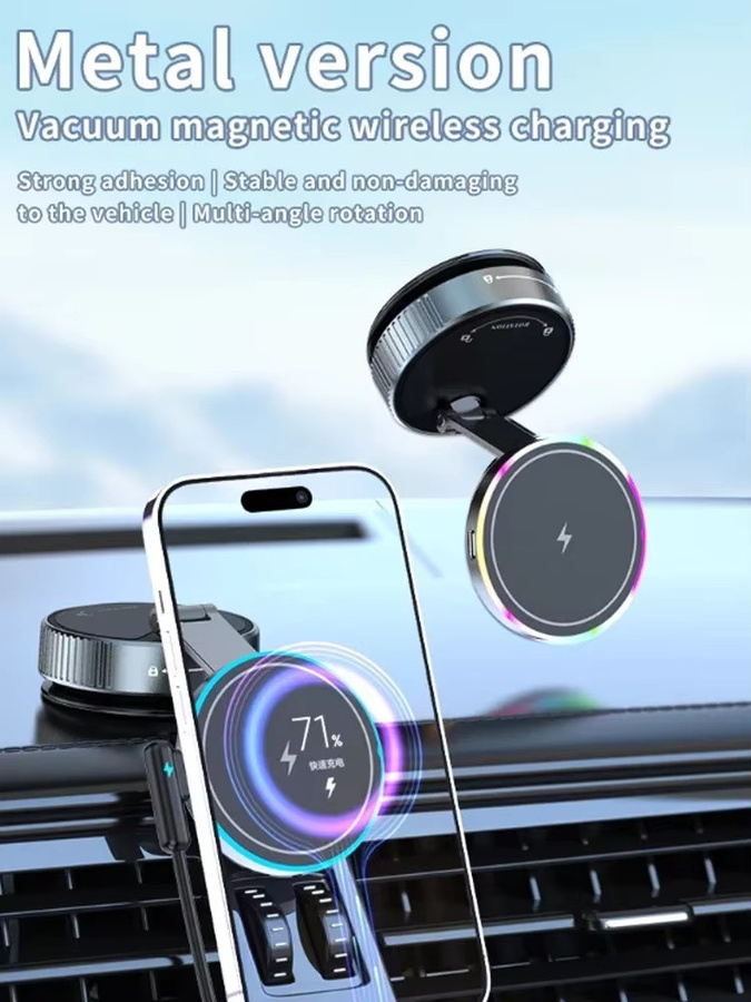 Kebidumei Magnetische kabellose Auto-Ladegerät Halterung mit Kühlung und Saugnapf in Schwarz für iPhone 15 14 13 Pro via USB-C - Bild 5