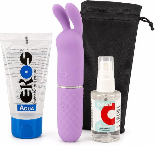 First Vibrations Starter Set mit Klitorisvibrator, Gleitgel, Cleaner und Toybag in Schwarz und Lila - Bild 1