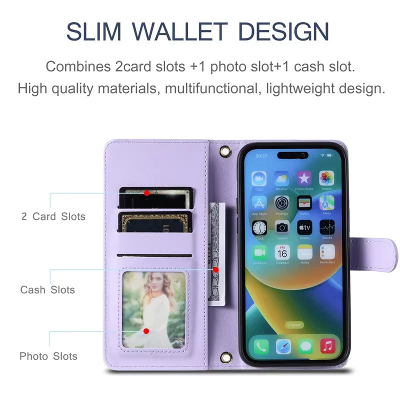 Leder-Schutzhülle als Flip Brieftasche für Huawei P50 P60 Pro P40 Lite und Honor 20 10 9 10X Lite in Gold oder Lila - Bild 3