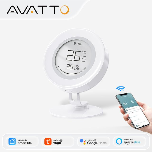 AVATTO Tuya ZigBee Temperatur- und Feuchtigkeitssensor mit E-Ink-Bildschirm in Weiß für Smart Home Automatisierung via App, Alexa und Google Home - Bild 1