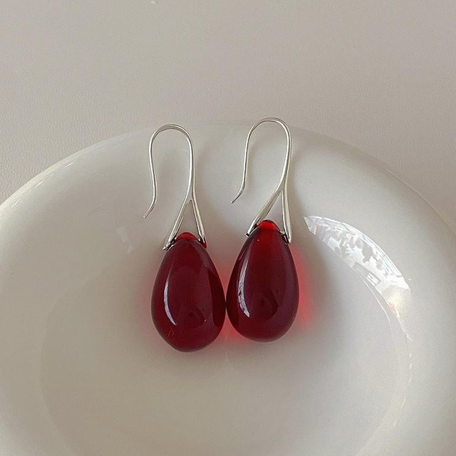 TuiYing Ohrringe, rotes Glas, Wassertropfen, versilbertes Kupfer, Damen - Bild 1