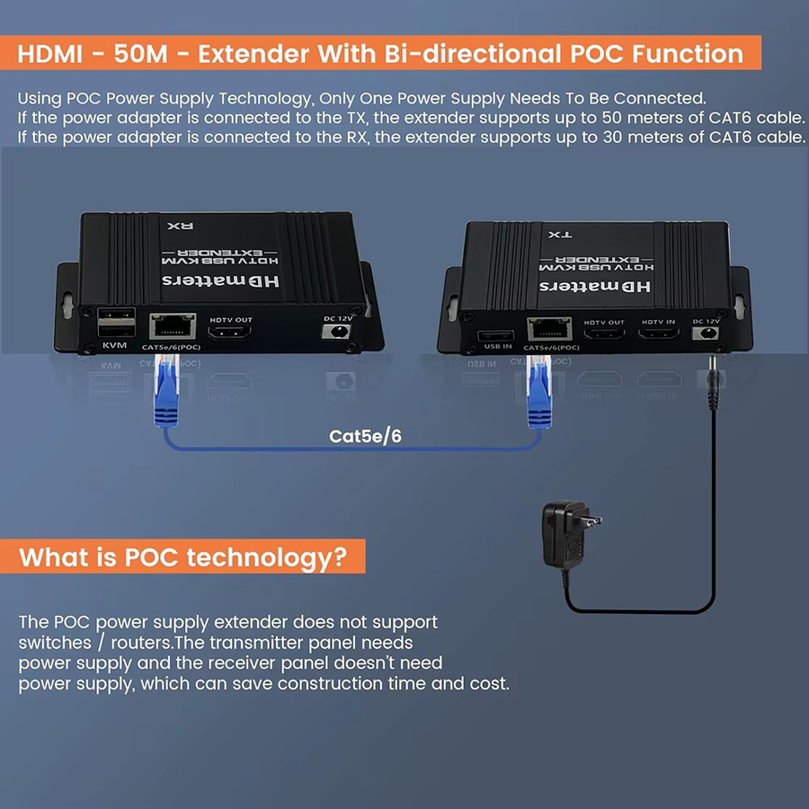 HDmatters USB HDMI KVM Extender Splitter in Schwarz mit 4K UHD Unterstützung und Ethernet-Anschluss für Maus und Tastatur - Bild 3