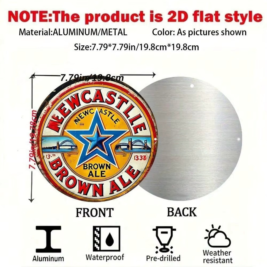 Retro Newcastle Brown Ale Metallschild CIFBUY Wanddekoration Rund, Mehrfarbig, Durchmesser: 20,32 cm - Bild 2