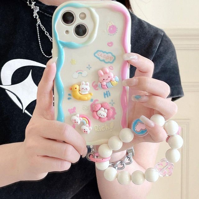 3D Cartoon Blumenkette Silikon Handyhülle für Apple iPhone (Modelle: 15 Pro Max, 14, 13, 12, 11, X, XR, XS, 7, 8 Plus, SE), transparent multicolour - Bild 1