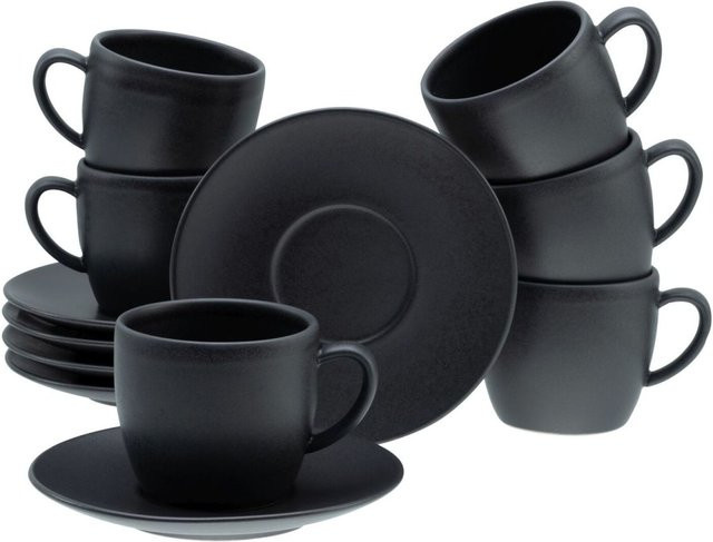 CreaTable Cappuccinotassen-Set Soft Touch aus Steinzeug in Schwarz, 12-teilig - Bild 1