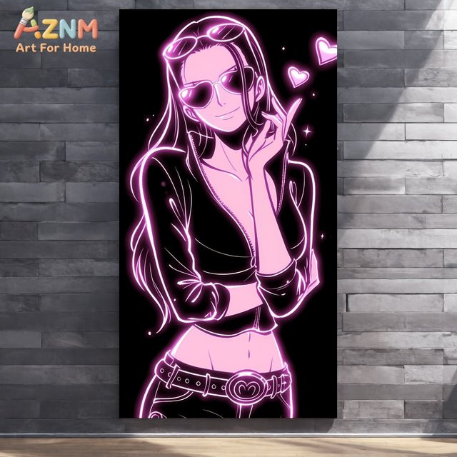 Kayou One Piece Nico Robin Pink Neon Leinwand-Wandkunst Anime-Druck ungerahmt - Bild 1