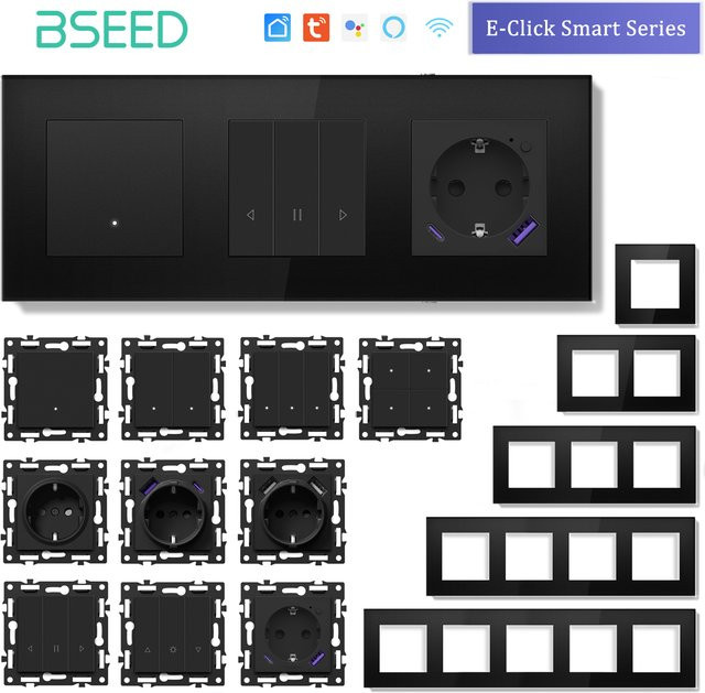 BSEED Smart Wifi Lichtschalter Glasrahmen in Schwarz - Bild 1