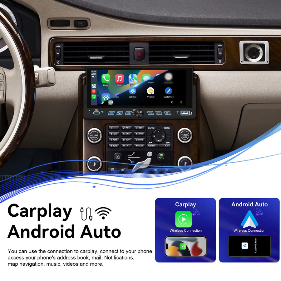 Podofo 1DIN Autoradio mit 6,86 Zoll Touchscreen, Carplay, Android Auto, Bluetooth und USB in Schwarz - Bild 2