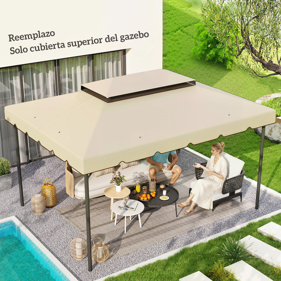 Outsunny Ersatzdach für Pavillon mit Doppeldach und 8 Ablauföffnungen, Beige, B/T: 400 x 300 cm - Bild 2