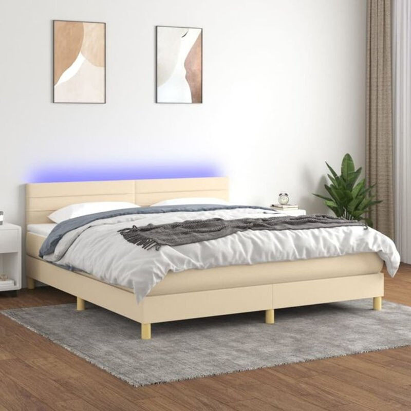vidaxl Boxspringbett mit Matratze und Leder in Beige, Stoff und Holzwerkstoff, B/T/H: 160 x 200 x 78 cm - Bild 1