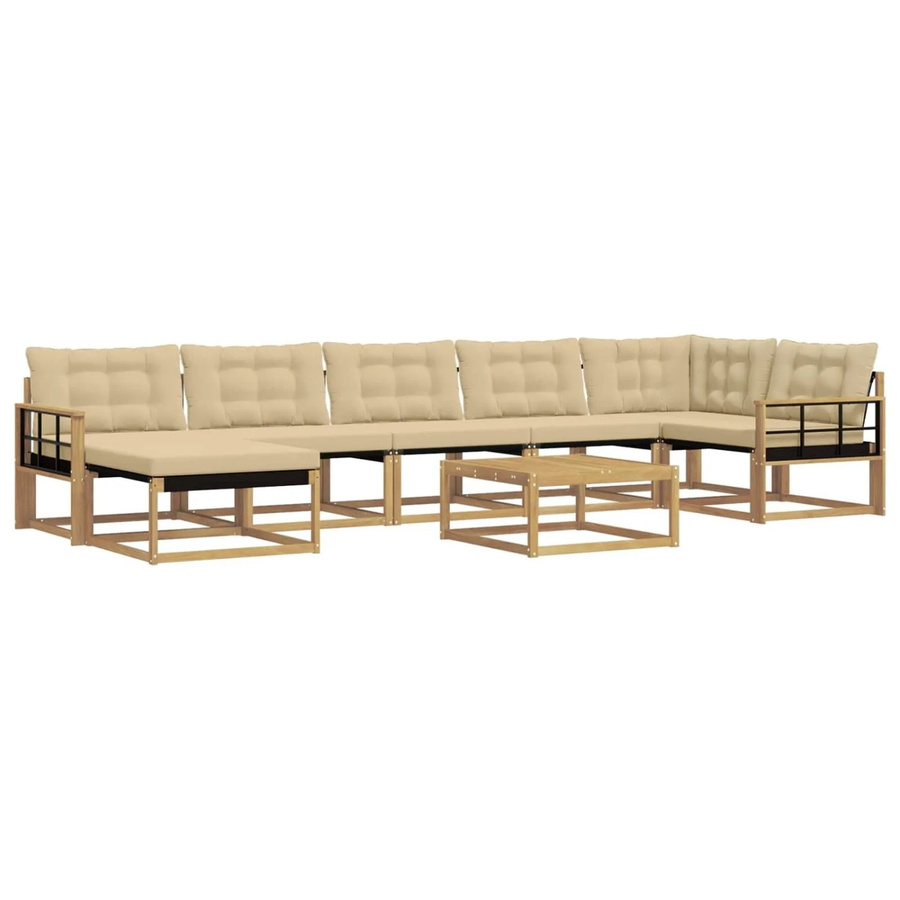 vidaXL Outdoor-Sofagarnitur aus Akazienholz in L-Form mit 8 Teilen, Weiß, Beige und Braun, inklusive Polster und Couchtisch, B/T/H: 79 x 79 x 37 cm - Bild 2