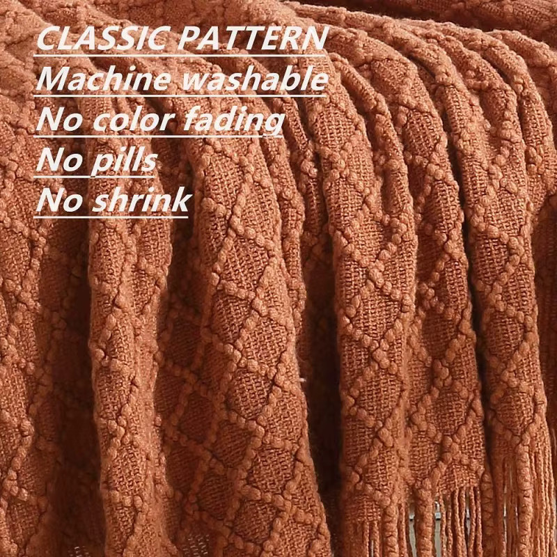 Inyahome Nordic Retro Gestrickte Decke in Beige mit geometrischem Muster - Bild 2