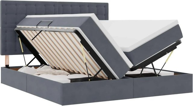 vidaXL Aufbewahrungsbett mit Matratze aus Samt und Metall in Dunkelgrau B/T: 200 x 200 cm - Bild 1