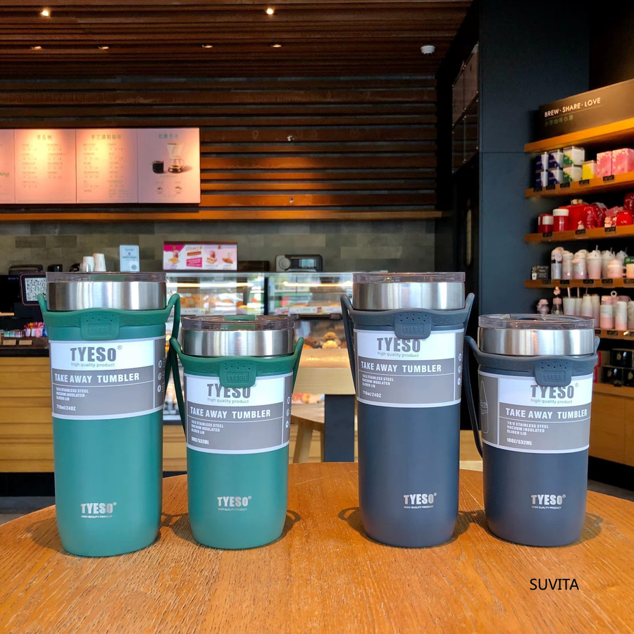 Tyeso Thermoskanne aus Edelstahl in Blau mit Strohhalm, isolierte Kaffeetasse und Isolierflasche, 550 ml oder 710 ml - Bild 3
